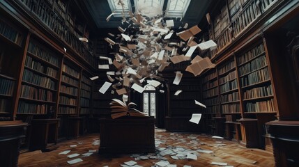 Books swirling in library