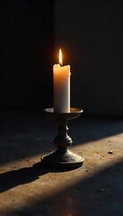 Intricate Candlestick Holder Casting Dramatic Shadows A Still Life of Spiritual Reflection and the Passage of Time, Perfect for Meditation and Mindfulness Themes