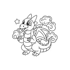 Obraz premium Cheerful Dragon Blowing Smoke Rings with Stars Coloring Page