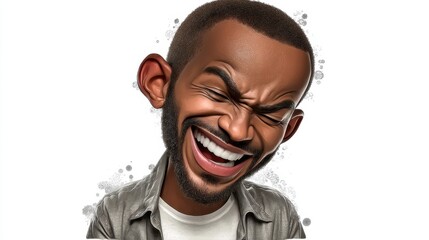 Obraz premium A caricature of a man laughing with his eyes closed