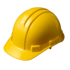 Fototapeta premium Bright yellow hard hat safety helmet for construction workers isolated on transparent background