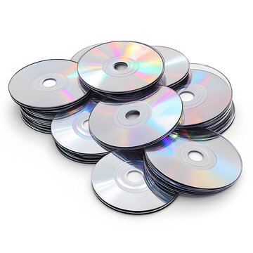 Stack of blank cds and dvds reflecting light in a pile