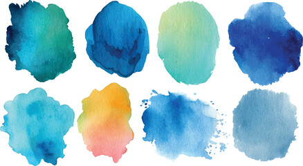 Hand painted watercolor colorful circle stains and drops set on transparent background, Paint Brush Strokes collection, 