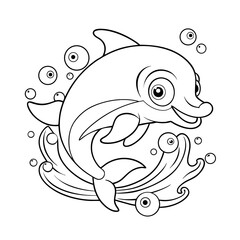 Fototapeta premium Happy Dolphin Jumping Over Waves Coloring Page