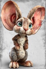 Obraz premium A cartoon rabbit with big ears sitting on its hind legs