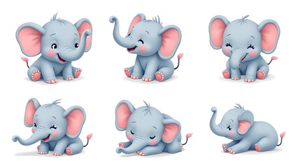 Fototapeta premium Elephant Expressions Set Cartoon Vector