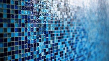 Naklejka premium A close up of a blue tiled wall in a bathroom