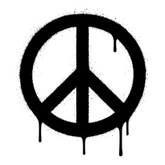 Black Spray Paint Peace Sign Symbol with Paint Drips Isolated
