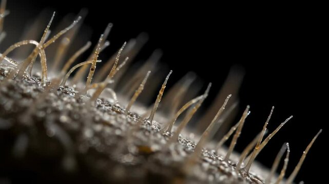 Macro close up of tiny hydroids or colonial animals moving on ocean floor. Marine life habitat, diverse ecosystem, abstract underwater footage.