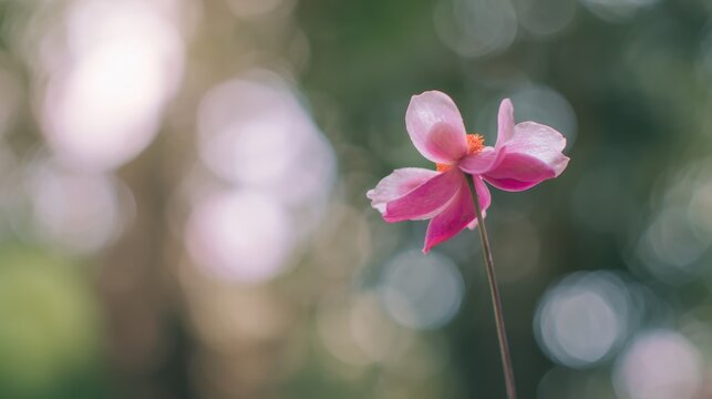 Fototapeta A single pink flower in the middle of a field