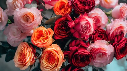 Naklejka premium A bunch of pink and red roses in a vase