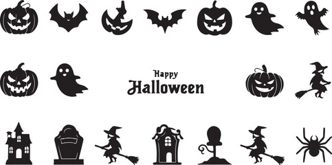 Halloween pumpkins bats ghosts witches haunted house spider tombstone jack o lantern