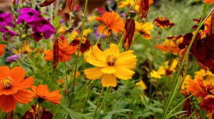 Fototapeta premium A field of colorful flowers in a garden