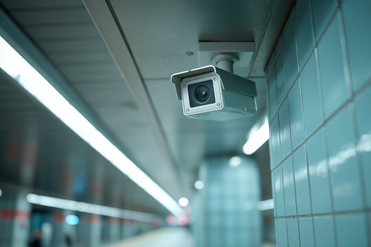 Non-place. Surveillance Camera in Empty Subway Station