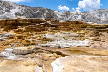 Colorful terraces of Mammoth Hot Spring in Yellowstone national park, Wyoming, USA. 