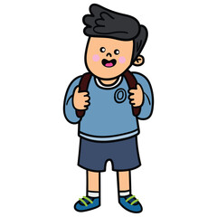 Hand drawn cartoon schoolboy on white background.