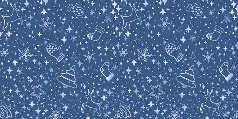 Blue Christmas Elements Seamless Pattern