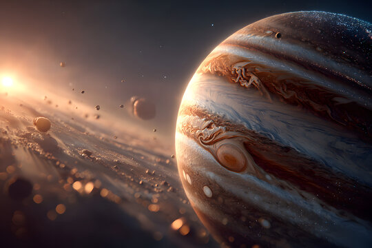 Majestic jupiter and its celestial moons orbiting in space