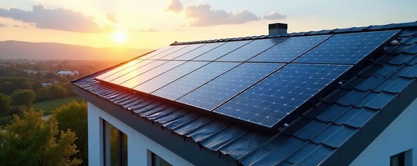 Sleek Solar Panels Seamlessly Integrated into a Modern Rooftop, Generating Clean Energy for a Sustainable Future