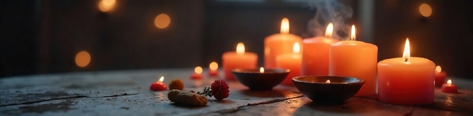 Serene scene of candles and incense burning during a meditative worship ritual Spiritual, peaceful atmosphere of contemplation and devotion , mindfulness, incense