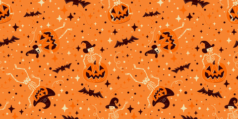 Skeletons and Bats Halloween Pattern
