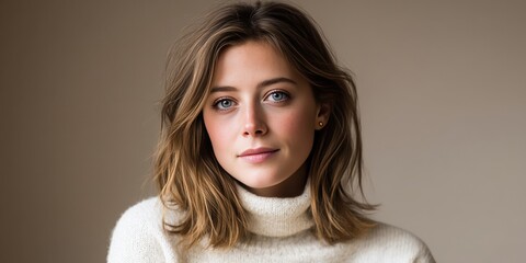 Natural Portrait of a Young Woman with Soft Features and Warm Expression