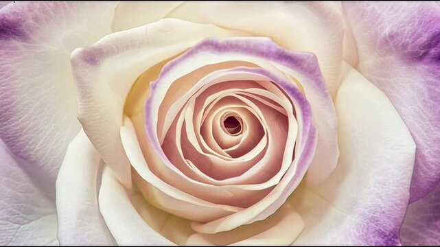Subtle color variations enhance the delicate beauty of a purple tipped white rose gradually opening, creating a captivating display of nature's artistry