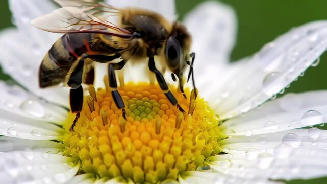 A close-up of a bee collecting nectar from a vibrant flower.