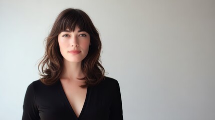 Fototapeta premium Confident Young Woman with Natural Beauty Posing Against a Minimalist Background