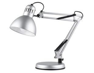 Adjustable Modern Office Desk Lamp – Silver Finish – Isolated on Transparent Background PNG 