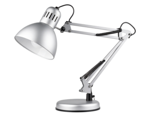Adjustable Modern Office Desk Lamp – Silver Finish – Isolated on Transparent Background PNG