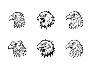 Eagle Mascot Logo Bundle  Fierce Bald Eagle Head Vector Set for Sports, Esports, Tattoo, Team Branding Premium AI Line Art Trending Monochrome Animal Emblems
