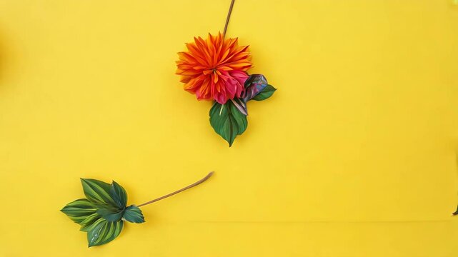 Colorful Paper Flower Stop Motion Animation with Yellow Background