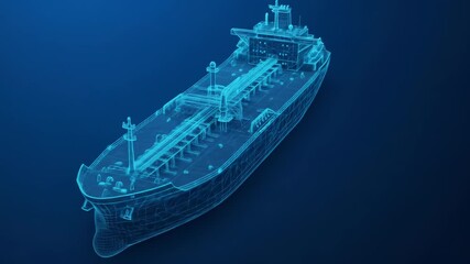 Wireframe oil tanker design for shipbuilding visualization showing vessel structure.