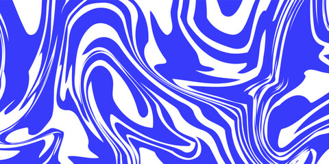 Blue wavy lines abstract background. Trendy psychedelic retro style backdrop. Waves, swirl and twirl pattern. Twisted distorted vector texture. Y2k aesthetic design