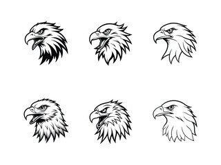 Eagle Mascot Logo Bundle  Fierce Bald Eagle Head Vector Set for Sports, Esports, Tattoo, Team Branding Premium AI Line Art Trending Monochrome Animal Emblems

