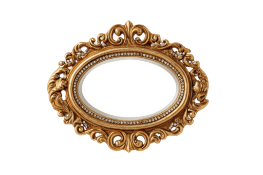 PNG Ornate oval gold frame with intricate design featuring empty center