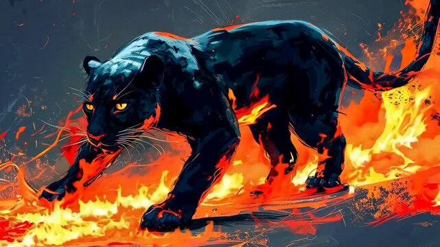 black panther on fire