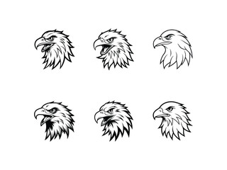 Eagle Mascot Logo Bundle  Fierce Bald Eagle Head Vector Set for Sports, Esports, Tattoo, Team Branding Premium AI Line Art Trending Monochrome Animal Emblems
