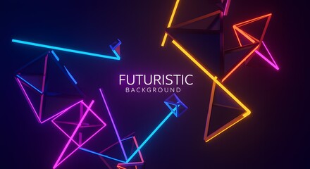Futuristic Neon Geometric Background Vibrant Colors, Abstract Shapes, Glowing Lines, 3D Render