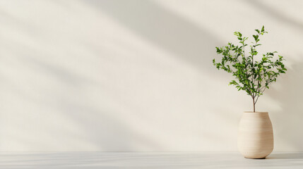 Simple home corner featuring potted plant casting gentle shadows on light wall