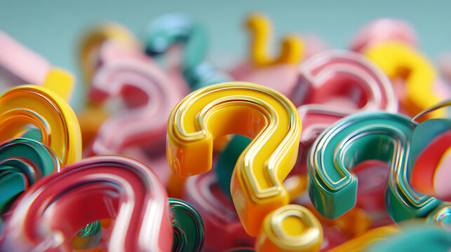 Colorful 3D Question Marks A Visual Representation of Uncertainty and Inquiry