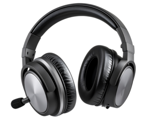 High-End Black Headphones with Boom Mic – Transparent Background PNG Clipart