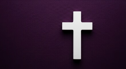 White Cross on Dark Purple Textured Background.