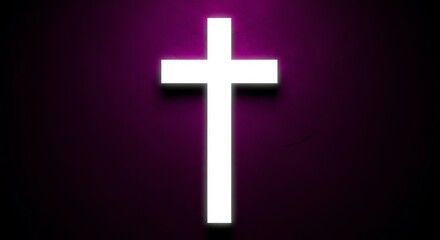 Obraz premium White Cross on Dark Purple Textured Background.