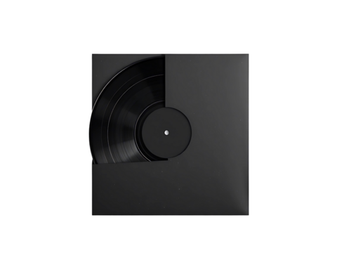 Top View Black Vinyl Record in Sleeve - Music Industry Branding - Album Artwork Presentation Isolated transparent background 