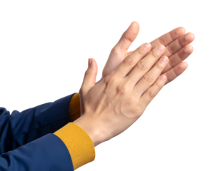 Dynamic human hands clap together rhythmically, symbolizing support, celebration, and positive recognition.