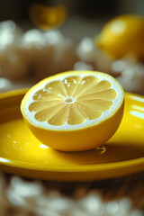 Fresh Half Lemon on Yellow Plate

