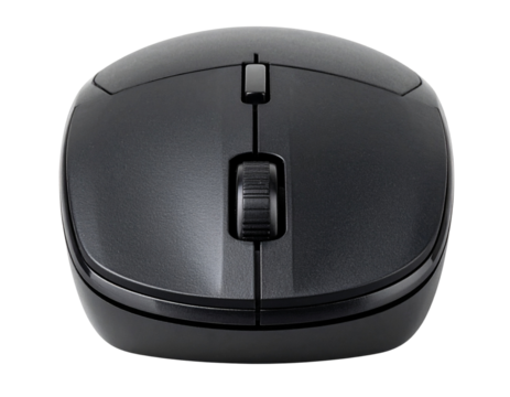 Black Wireless Computer Mouse with Textured Finish – Transparent Background