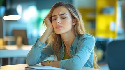 realistic woman at desk neck pain
